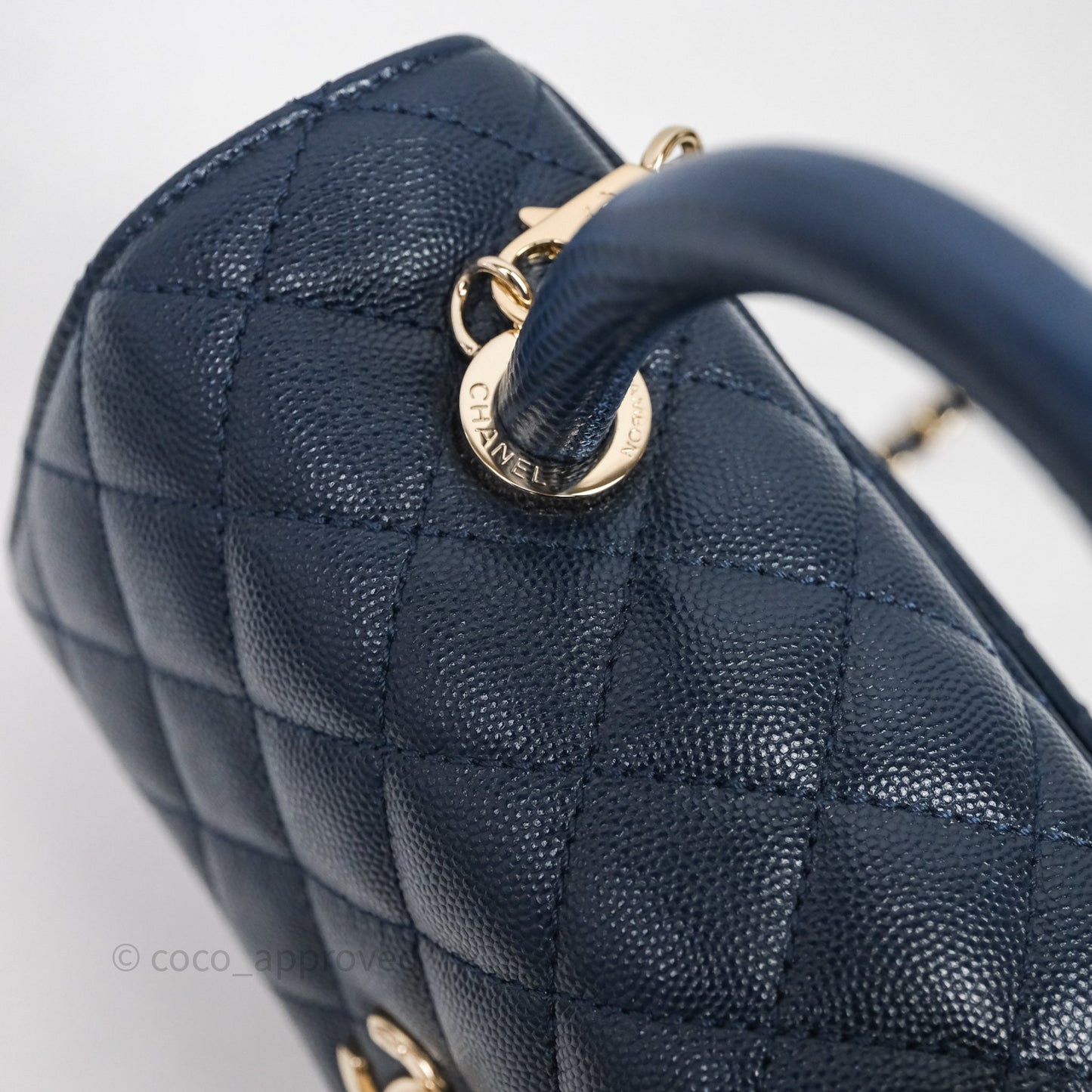 Chanel Small Coco Handle Navy Caviar Gold Hardware Lizard Handle