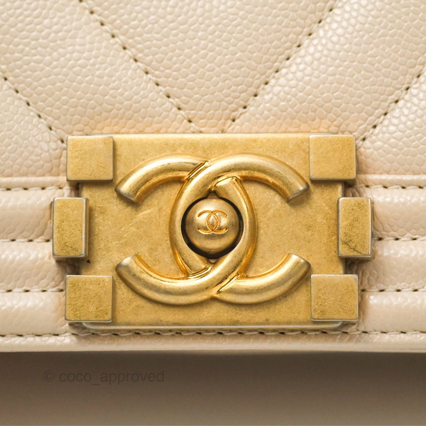 Chanel Chevron Small Boy Cream Ivory Caviar Aged Gold Hardware