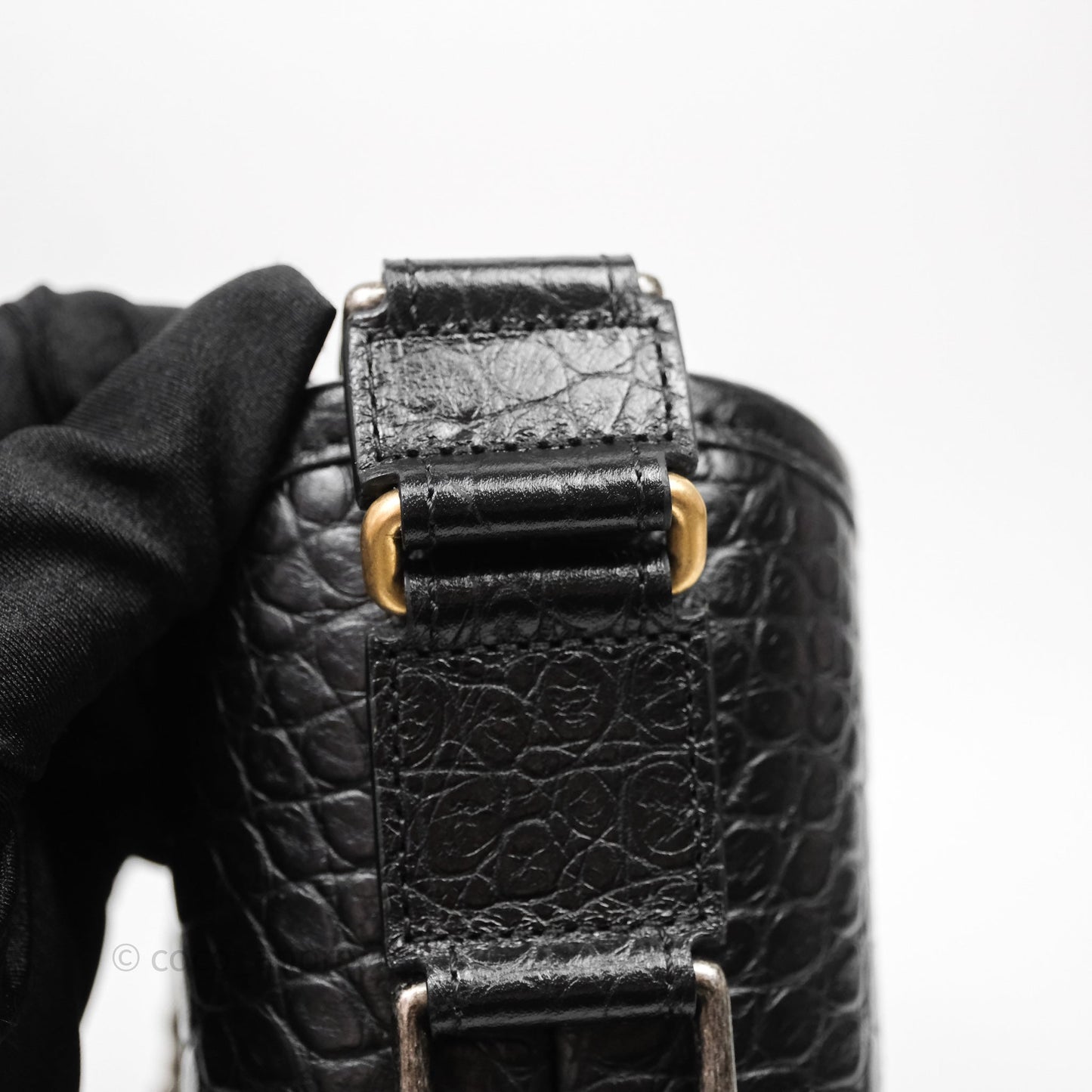 Chanel Crocodile Embossed Calfskin Small Gabrielle Cocodile Hobo Black