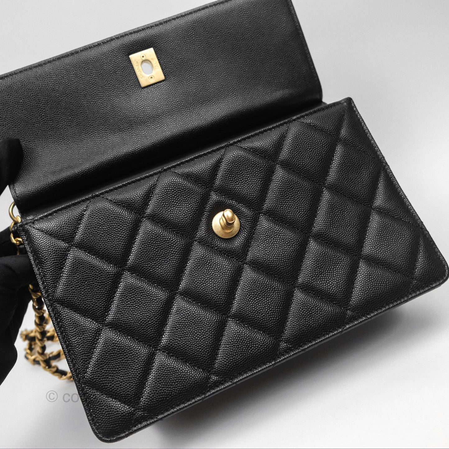 Chanel Chain Flap Bag Black Caviar Aged Gold Hardware 23A