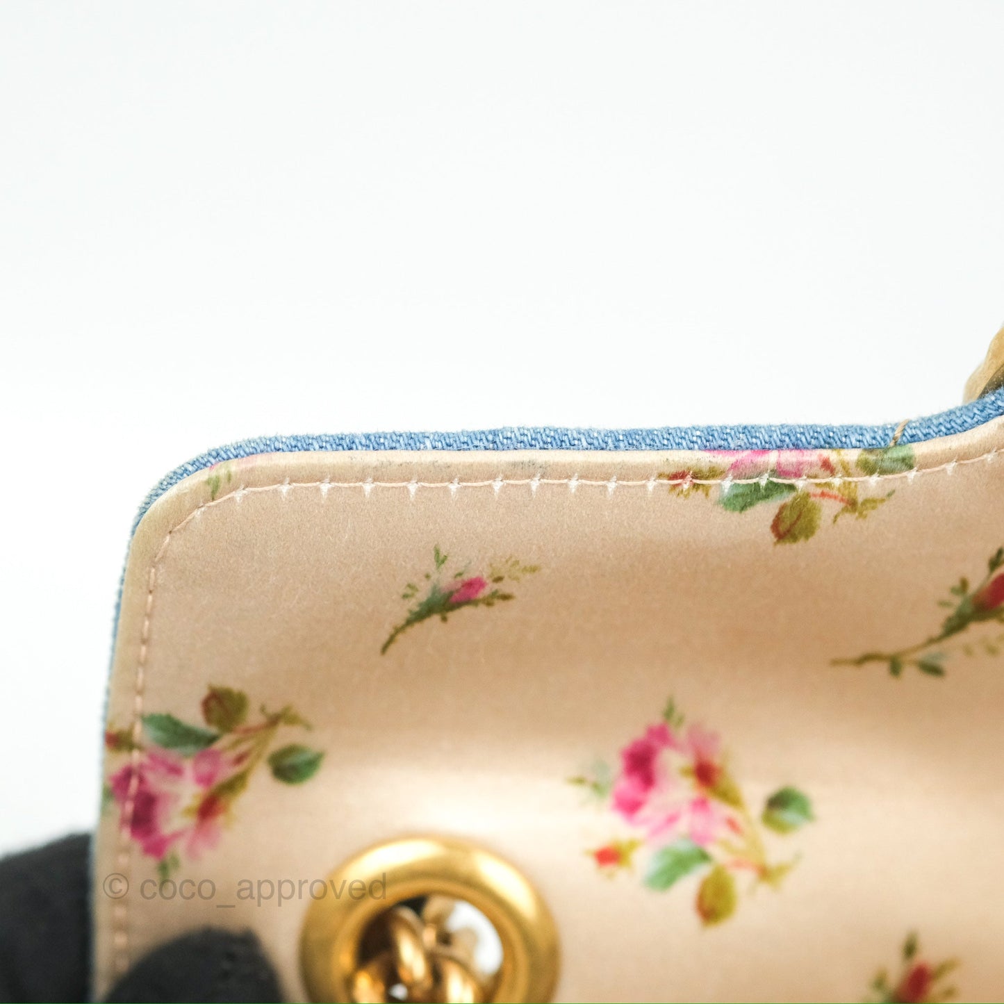 Gucci Mini Marmont Denim Pearl Gold Hardware