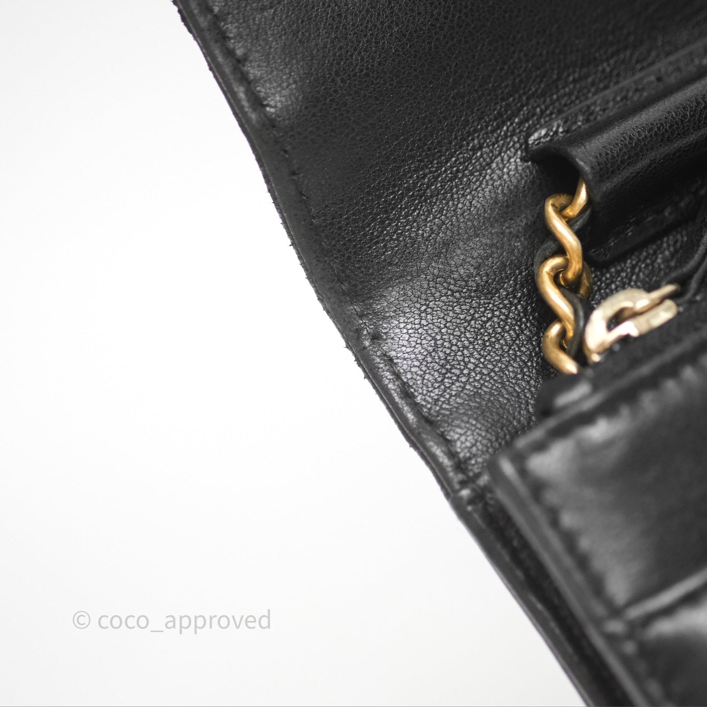 Chanel Reversed Chevron Wallet On Chain WOC Black Lambskin Aged Gold Hardware
