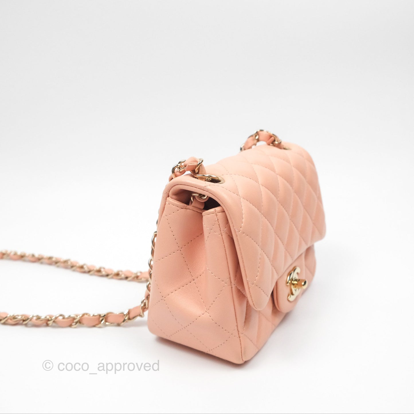 Chanel Quilted Mini Square Lambskin Light Beige Pink Gold Hardware