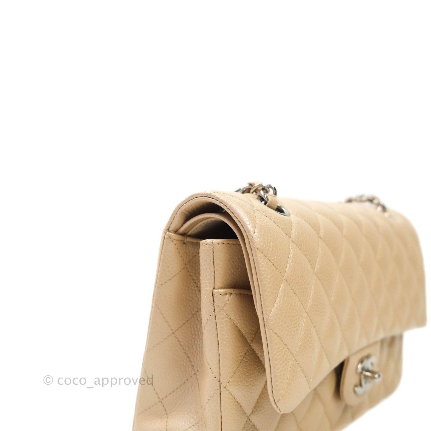Chanel M/L Medium Double Flap Bag Iridescent Beige Caviar Silver Hardware