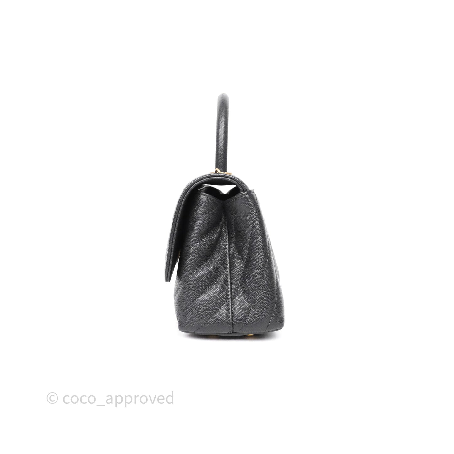 Chanel Small Coco Handle Chevron Dark Grey Caviar Aged Gold Hardware