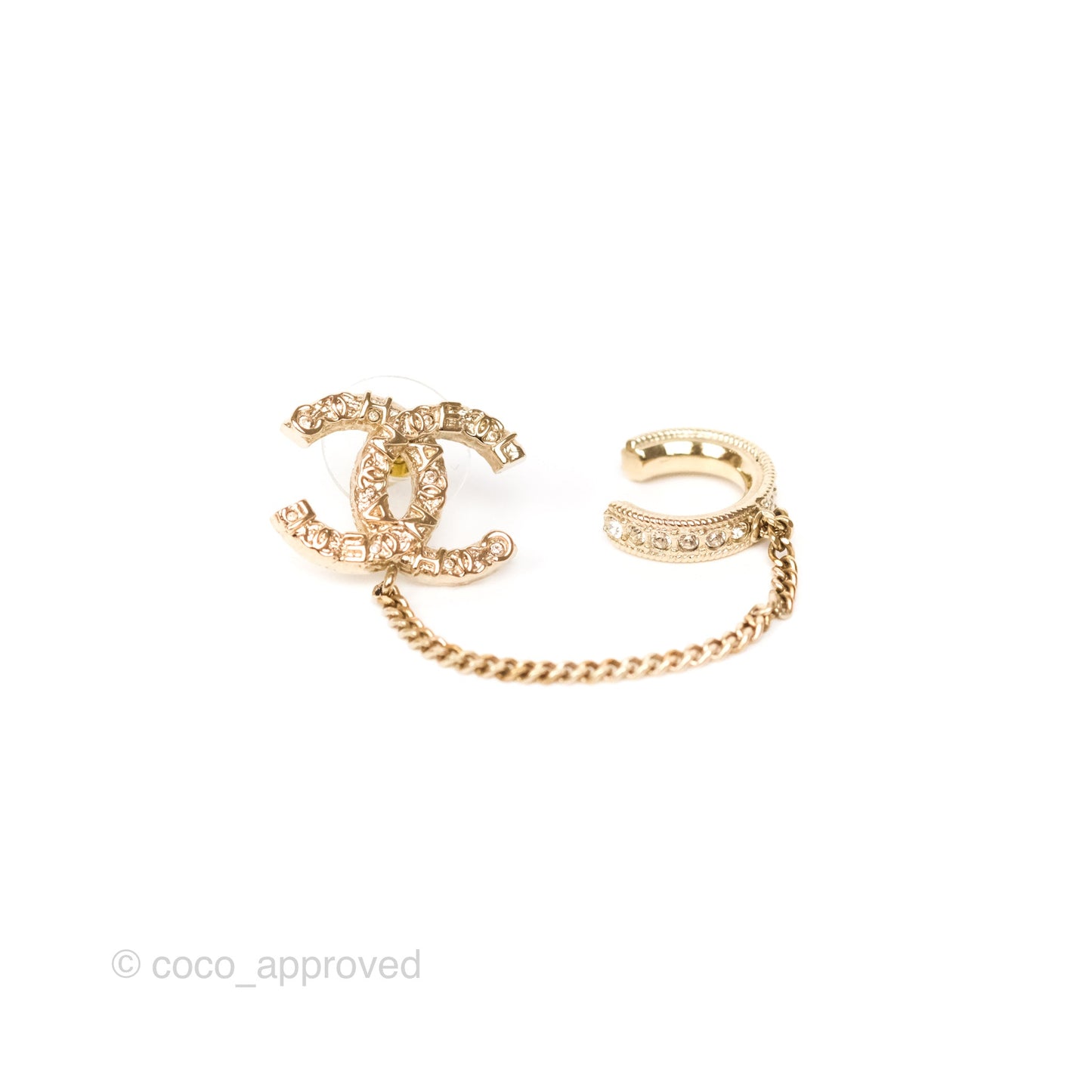Chanel Single Logo CC Earring with Crystal Ear Clip Gold Tone 21P