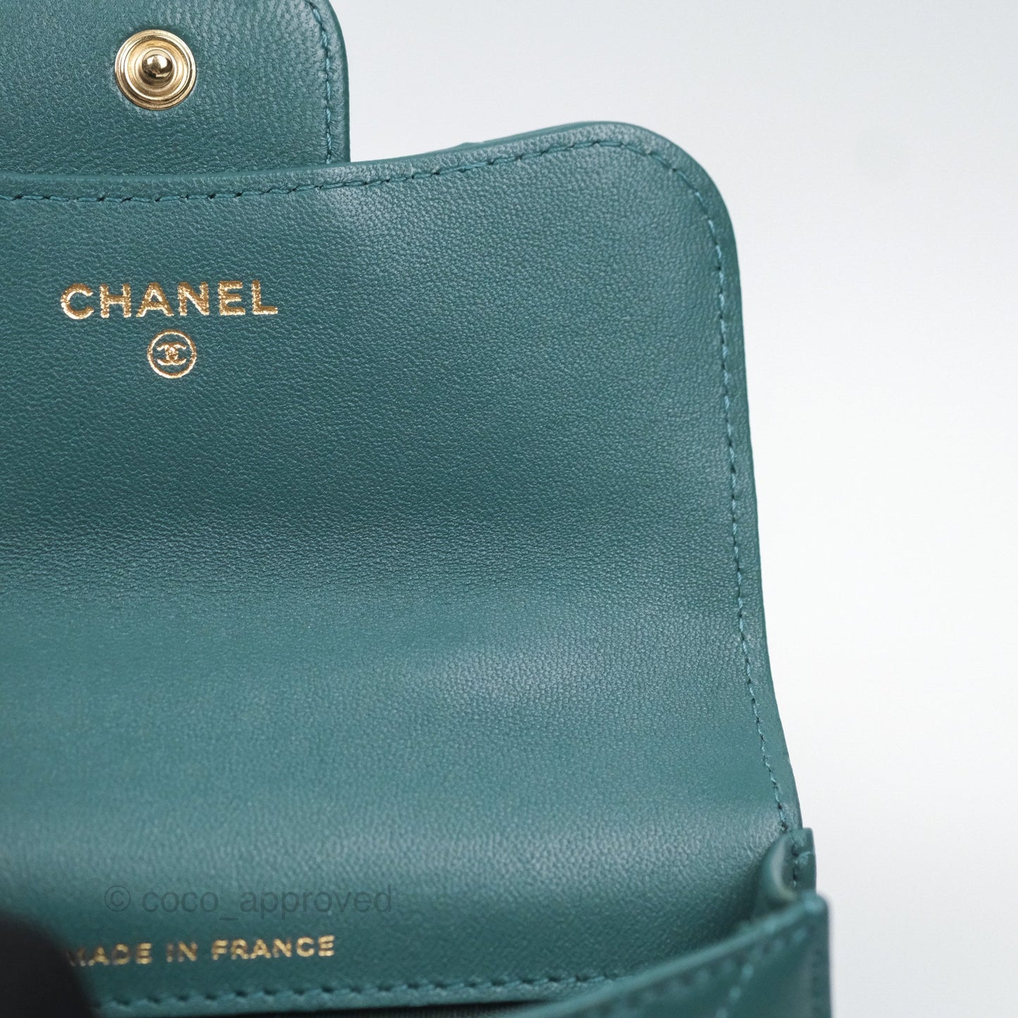 Chanel Mini Handle Clutch With Chain Green Lambskin Aged Gold Hardware