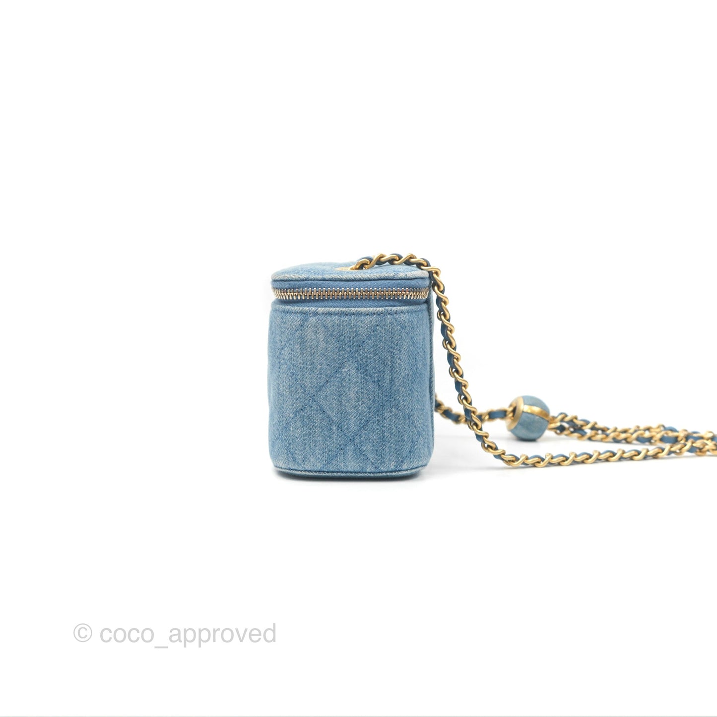 Chanel Mini Pearl Crush Vanity With Chain Denim Aged Gold Hardware
