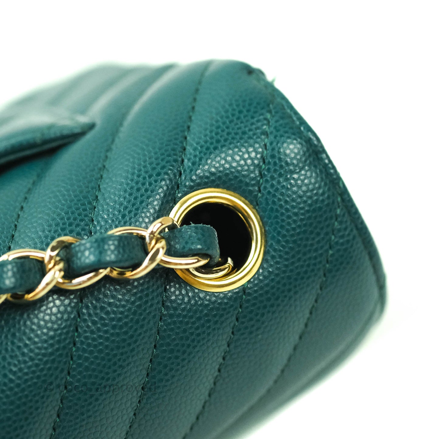 Chanel Chevron Mini Rectangular Caviar Flap Bag Dark Green Gold Hardware