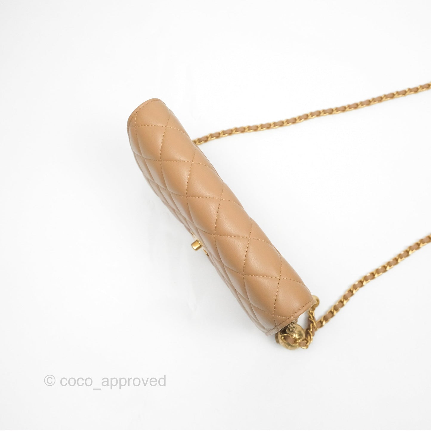 Chanel Quilted Pearl Crush Wallet on Chain WOC Beige Lambskin Aged Gold Hardware