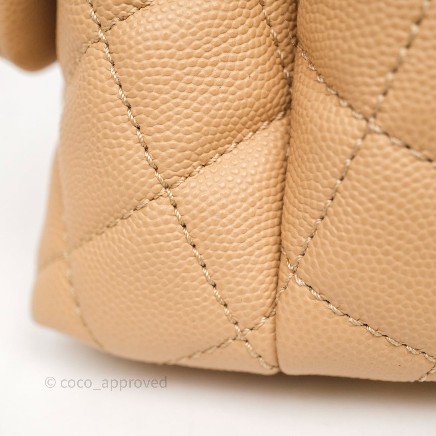 Chanel Small Coco Handle Quilted Beige Caviar Gold Hardware Lizard Handle
