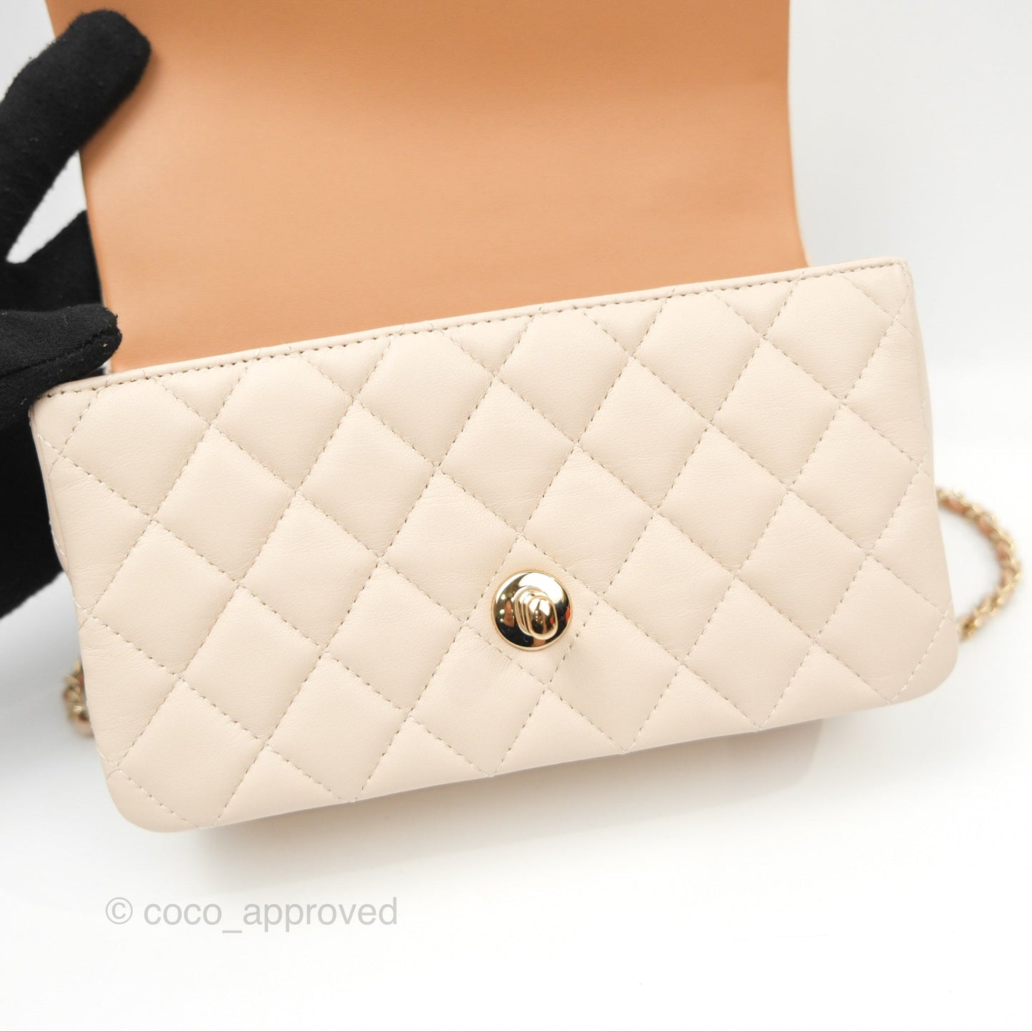 Chanel Top Handle Mini Rectangular Flap Bag Ecru/Beige Lambskin Gold Hardware 23P
