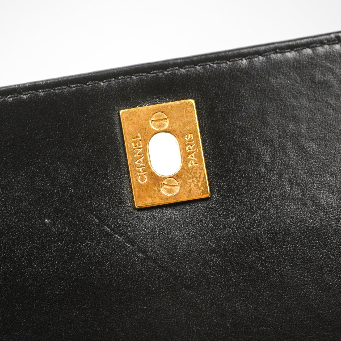 Chanel Vintage Flap Shoulder Bag Black Patent 24K Gold Hardware