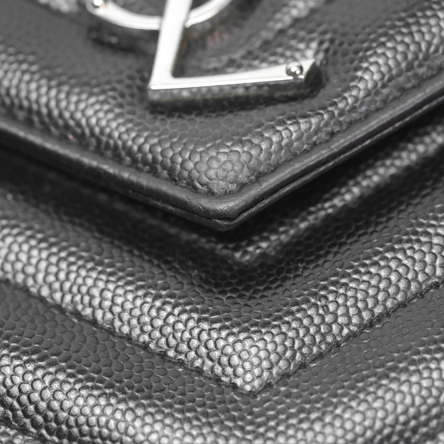 Saint Laurent Wallet on Chain WOC Black Grained Leather Sliver Hardware