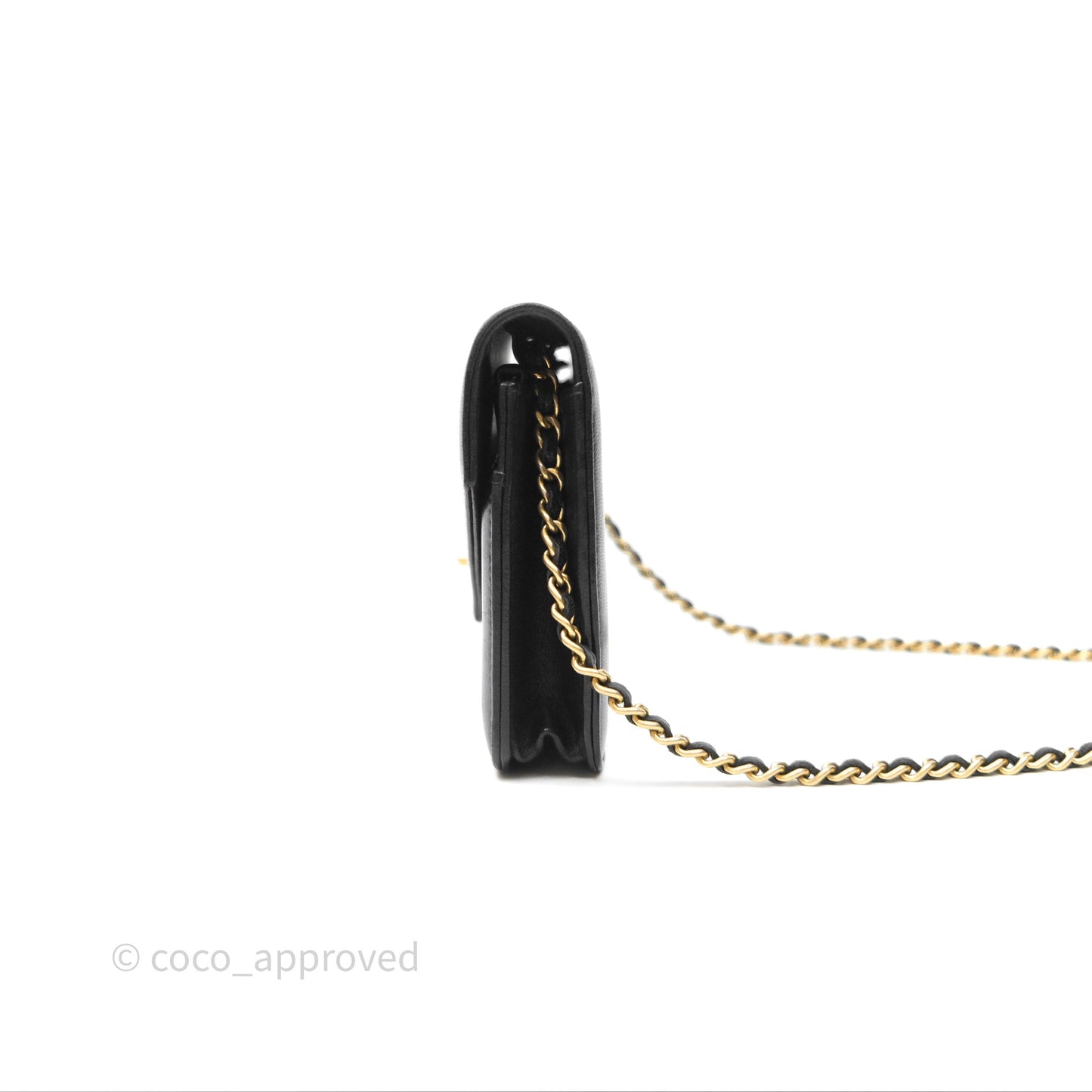 Chanel Reversed Chevron Wallet On Chain WOC Black Lambskin Aged Gold Hardware