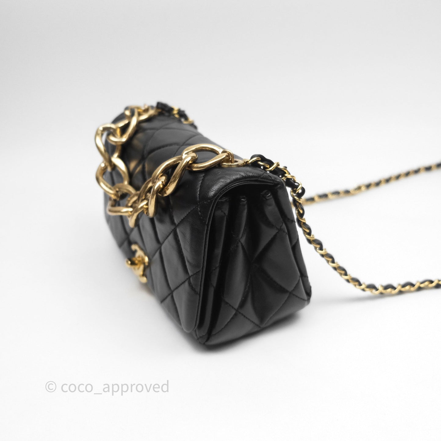Chanel Quilted Color Match Chain Flap Black Lambskin Gold Hardware