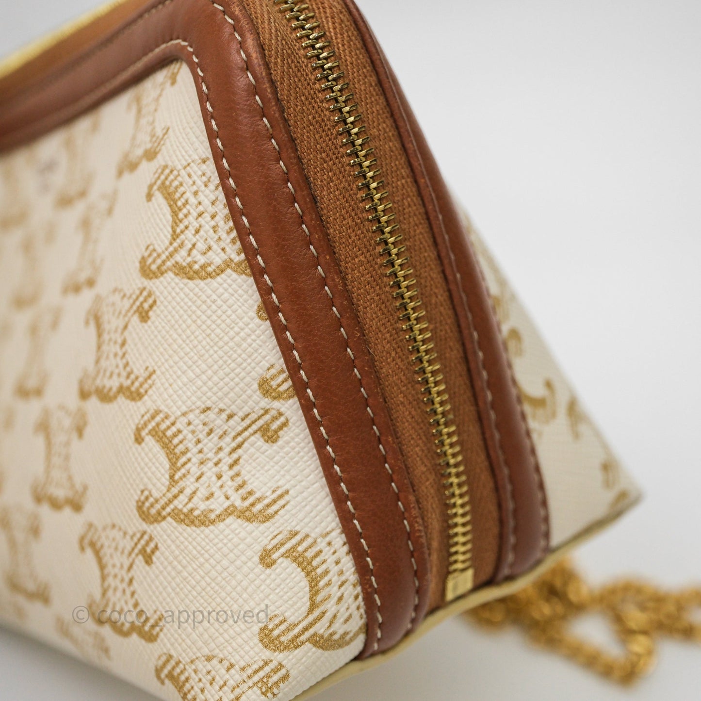 Celine Clutch With Chain Triomphe Canvas White/Tan