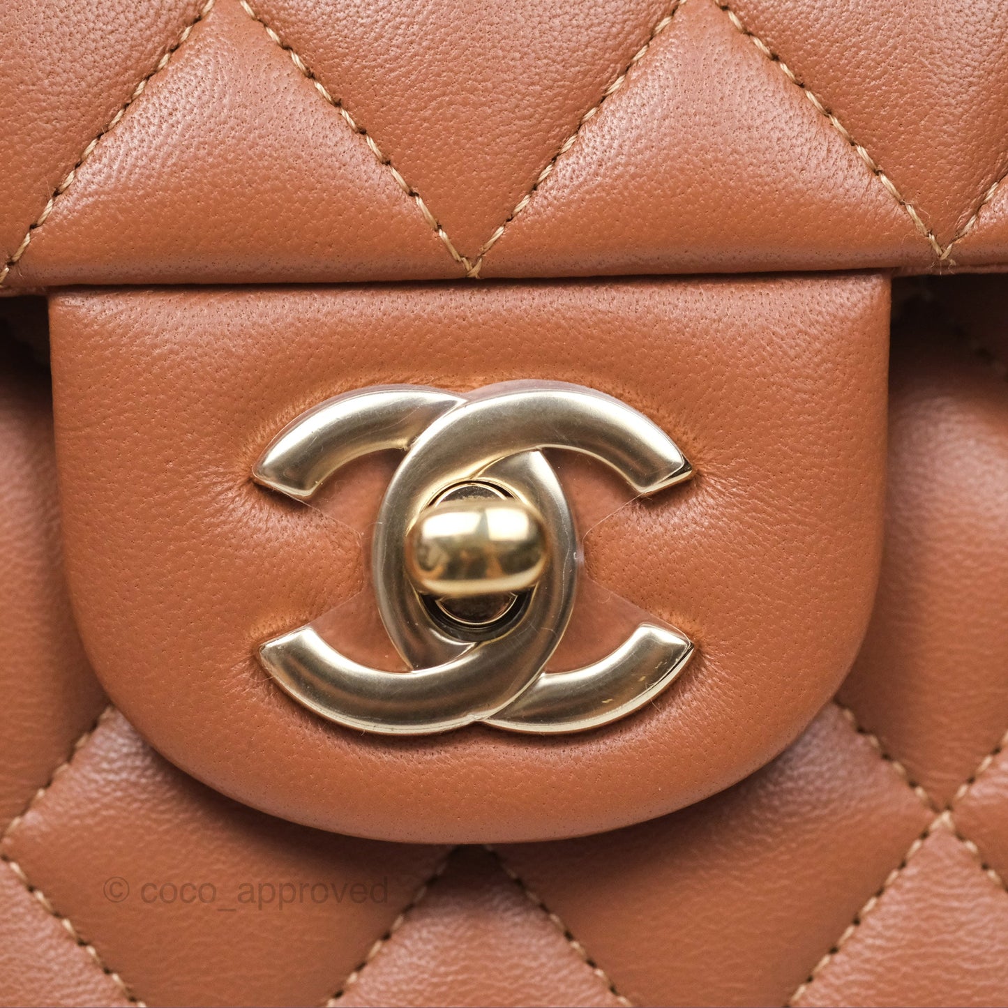 Chanel Small Classic Quilted Flap Dark Beige Caramel Lambskin Gold Hardware