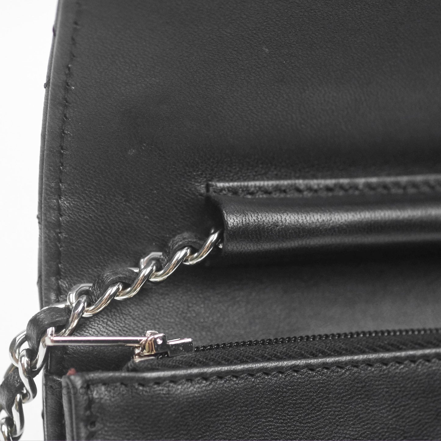 Chanel Quilted Classic Wallet on Chain WOC Black Lambskin Silver Hardware