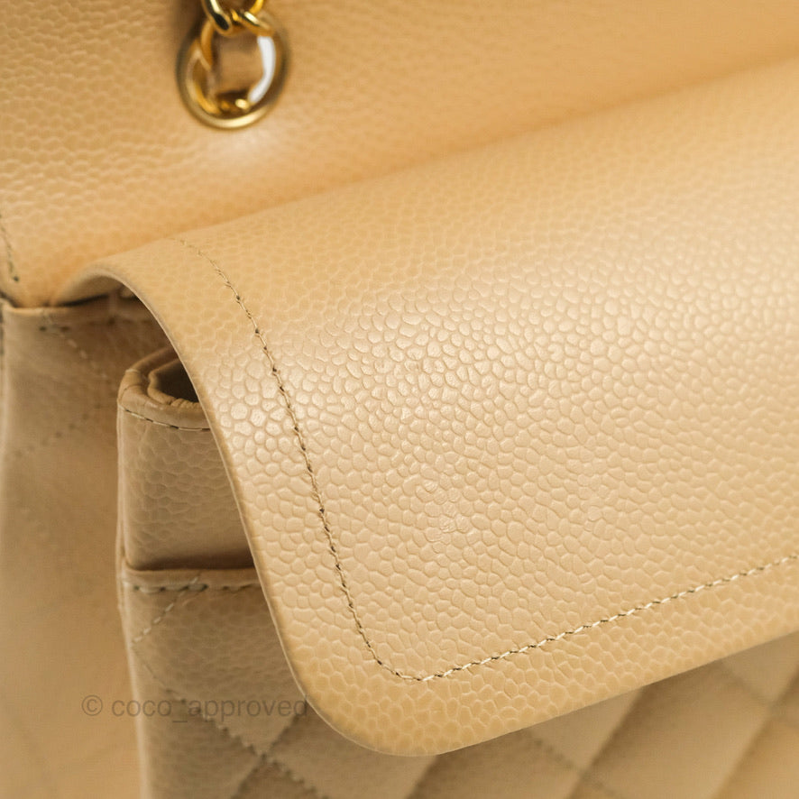 Chanel Quilted Classic M/L Medium Flap Beige Caviar Gold Hardware