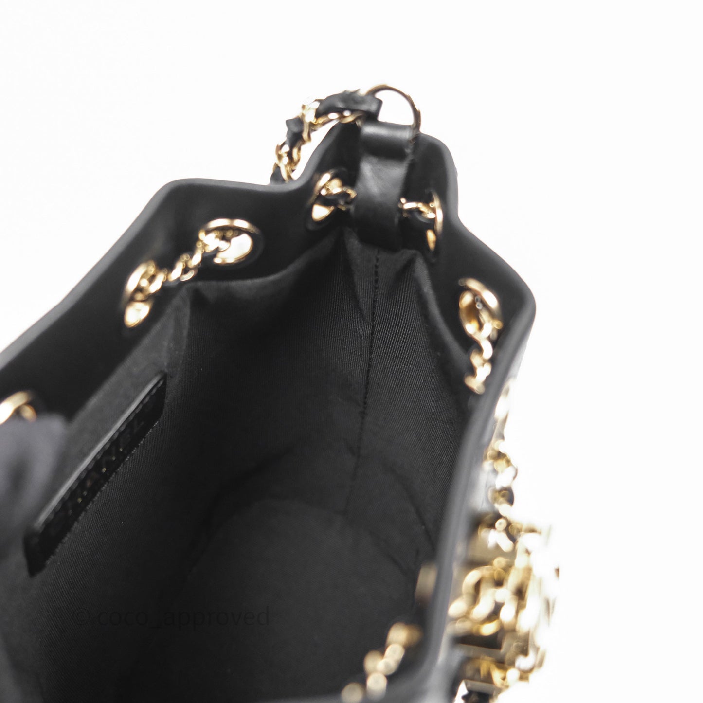 Chanel Quilted Drawstring Bucket Bag Black Calfskin Gold Hardware