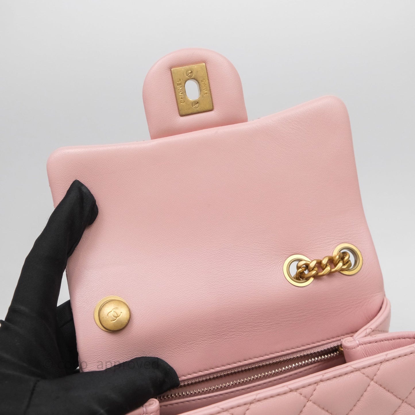 Chanel Quilted Mini Square Flap with Camellia Adjustable Chain Pink Clair Lambskin