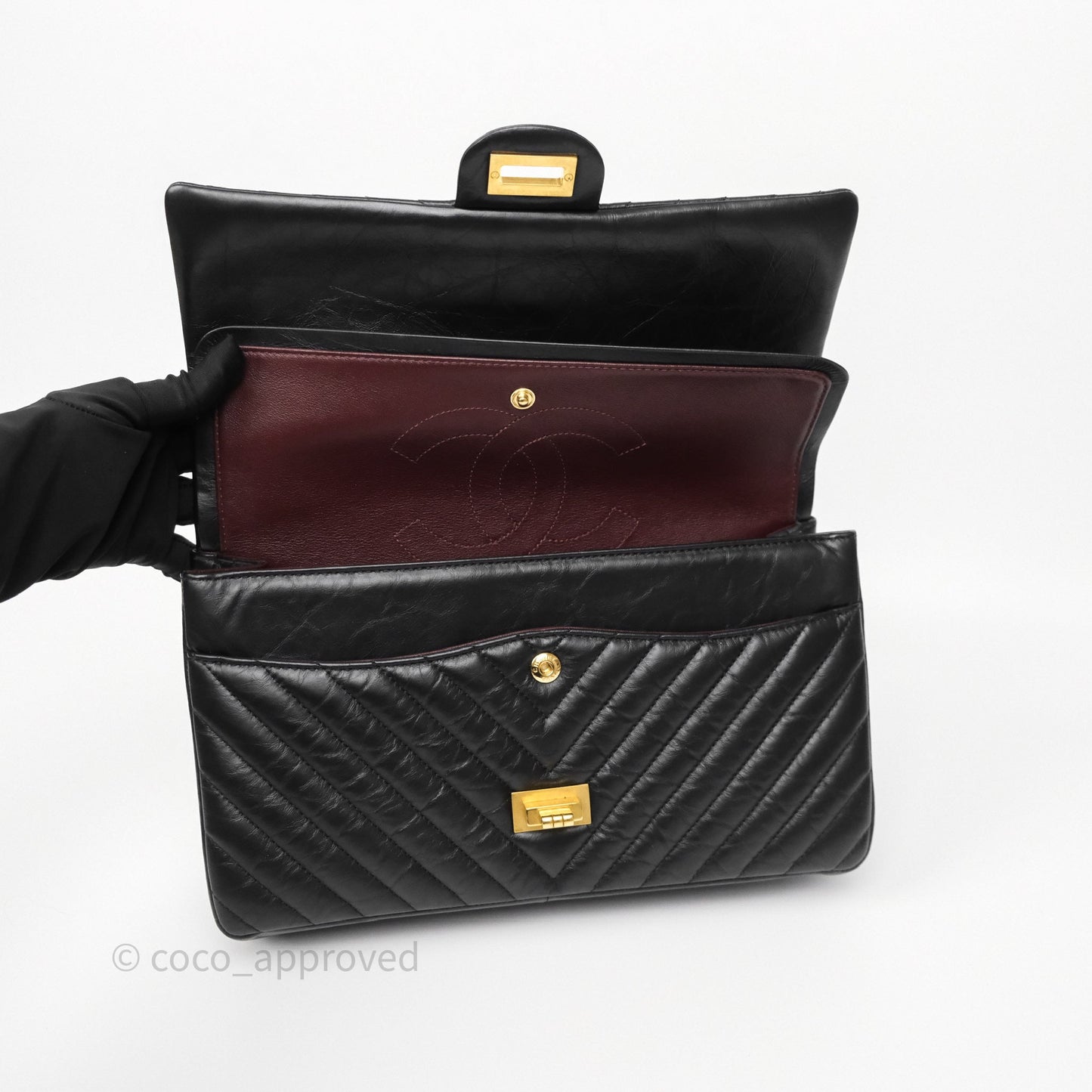 Chanel Reissue 226 Chevron Black Aged Calfskin Aged Gold Hardware