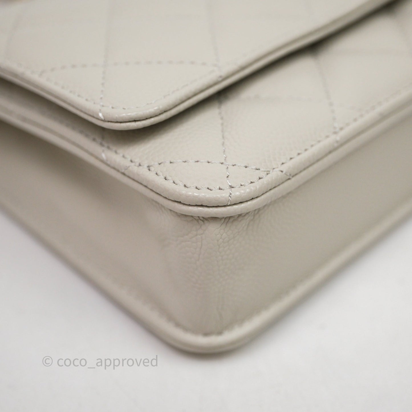 Chanel Quilted Wallet on Chain WOC Light Grey Caviar Gold Hardware 24S