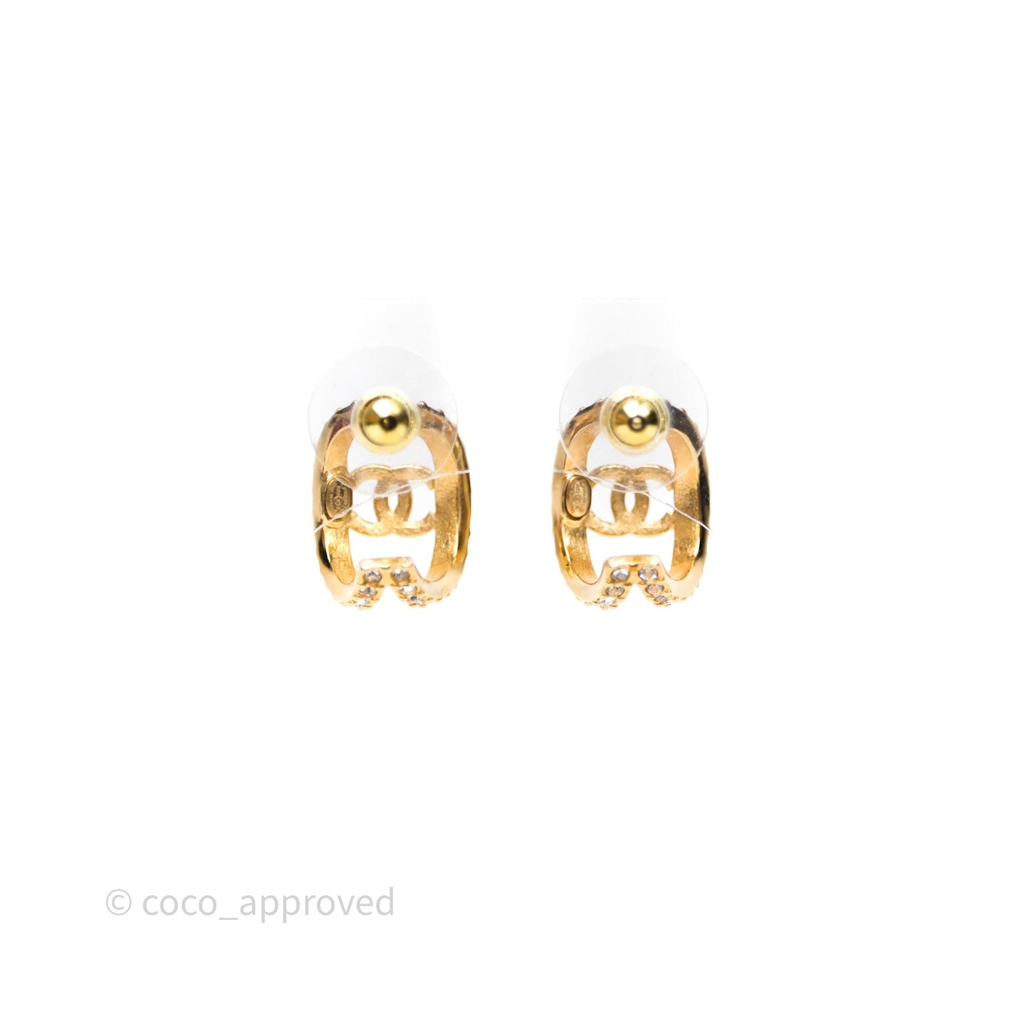 Chanel Hoop CC Crystal Earrings Gold Tone 22A