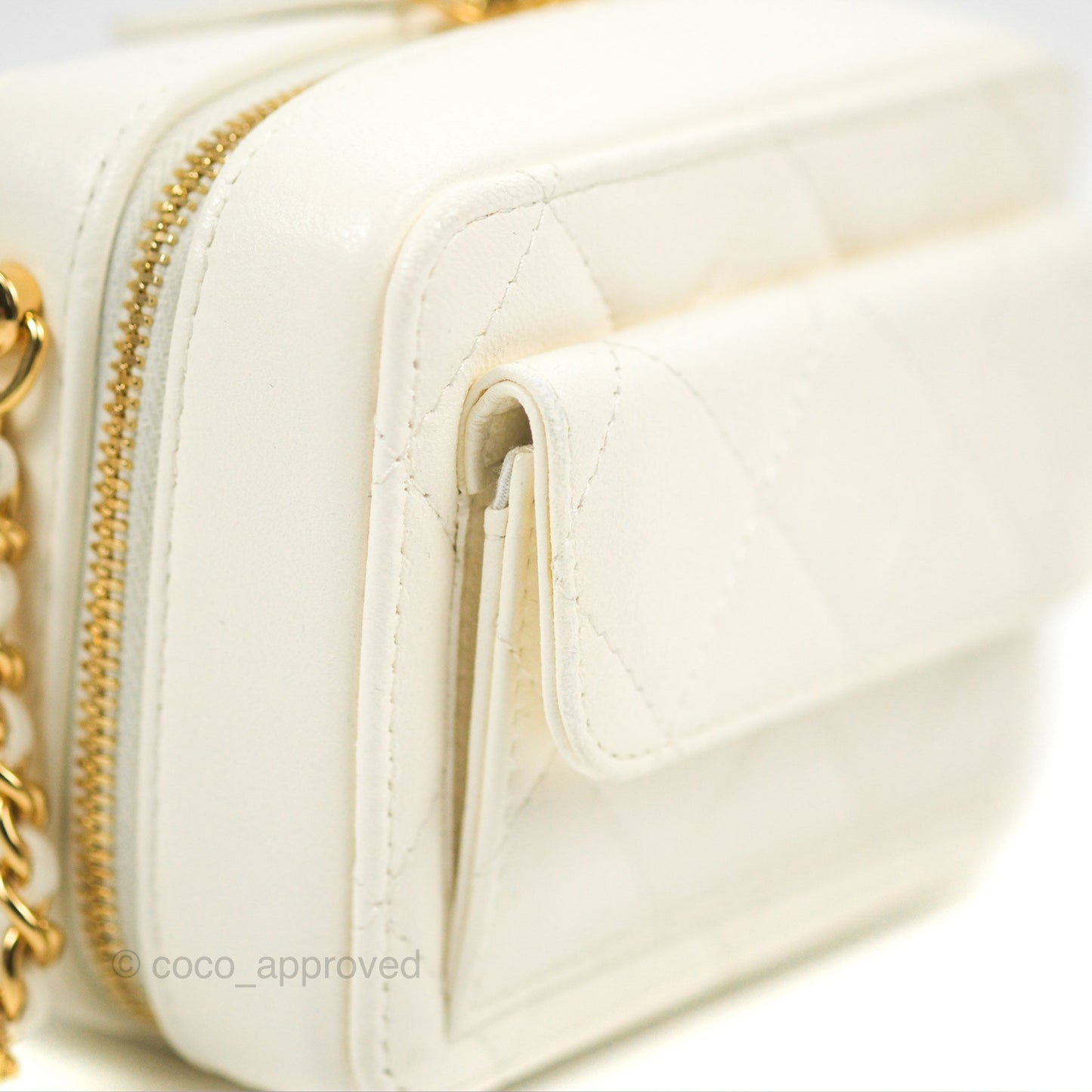 Chanel Mini Vanity Case with Chain White Lambskin Gold Hardware