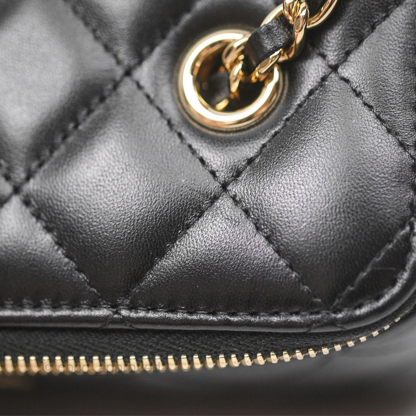 Chanel Vanity Rectangular With Chain Black Lambskin Gold Hardware