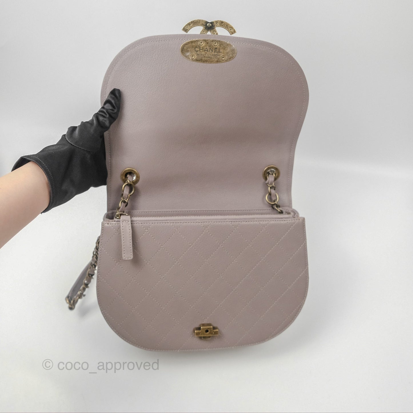 Chanel Coco Curve Flap Burnished Lilac Grey Calfskin Goatskin Antique Gold Hardware