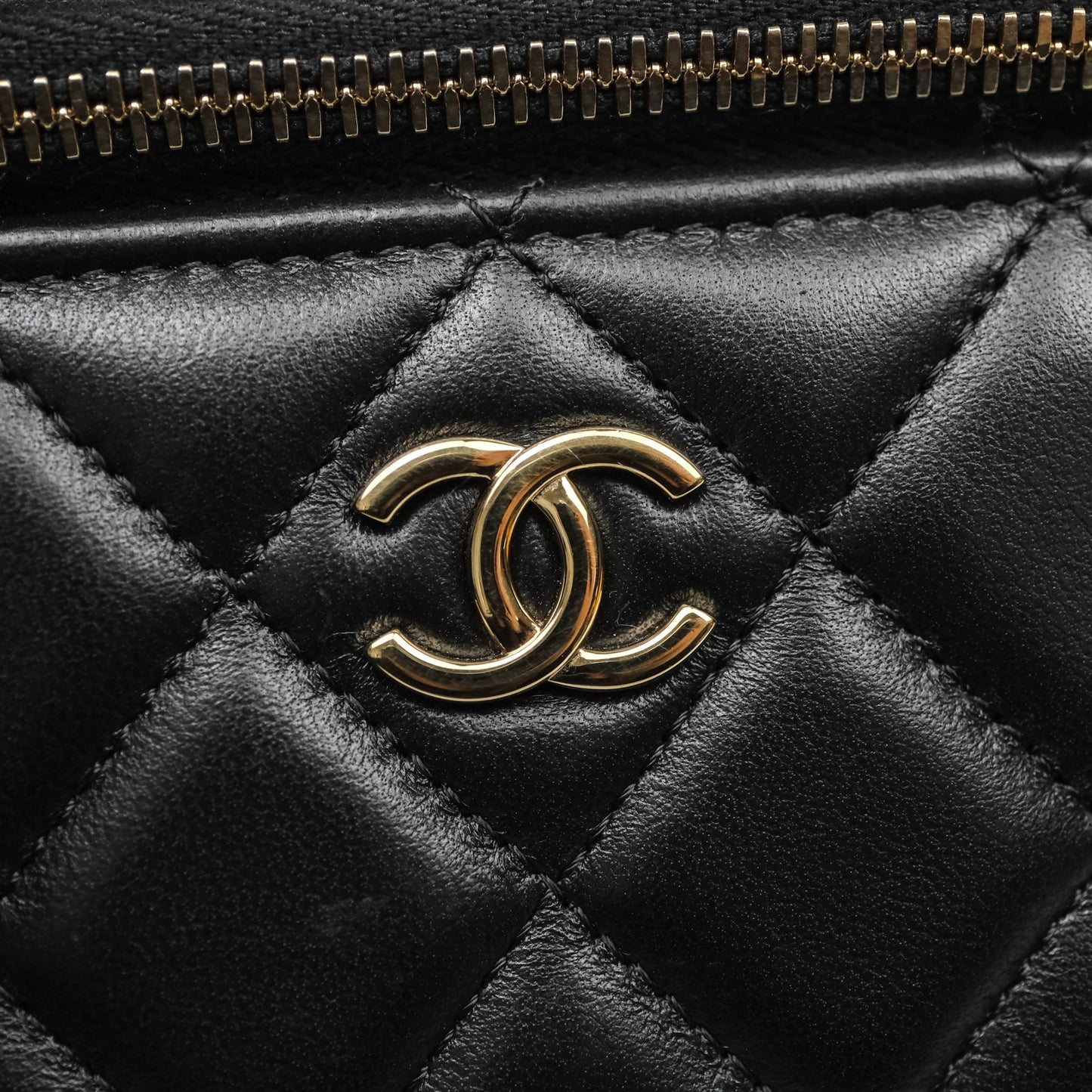 Chanel Vanity Rectangular Top Handle Black Lambskin Light Gold Hardware
