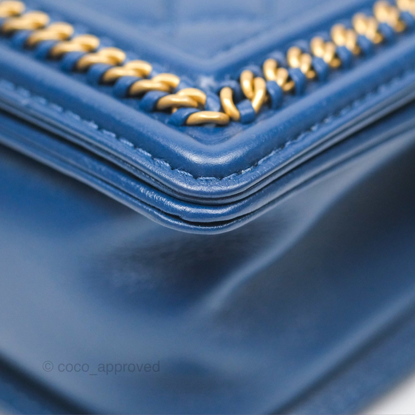 Chanel Quilted Medium Boy With Handle Dark Blue Calfskin Aged Gold Hardware