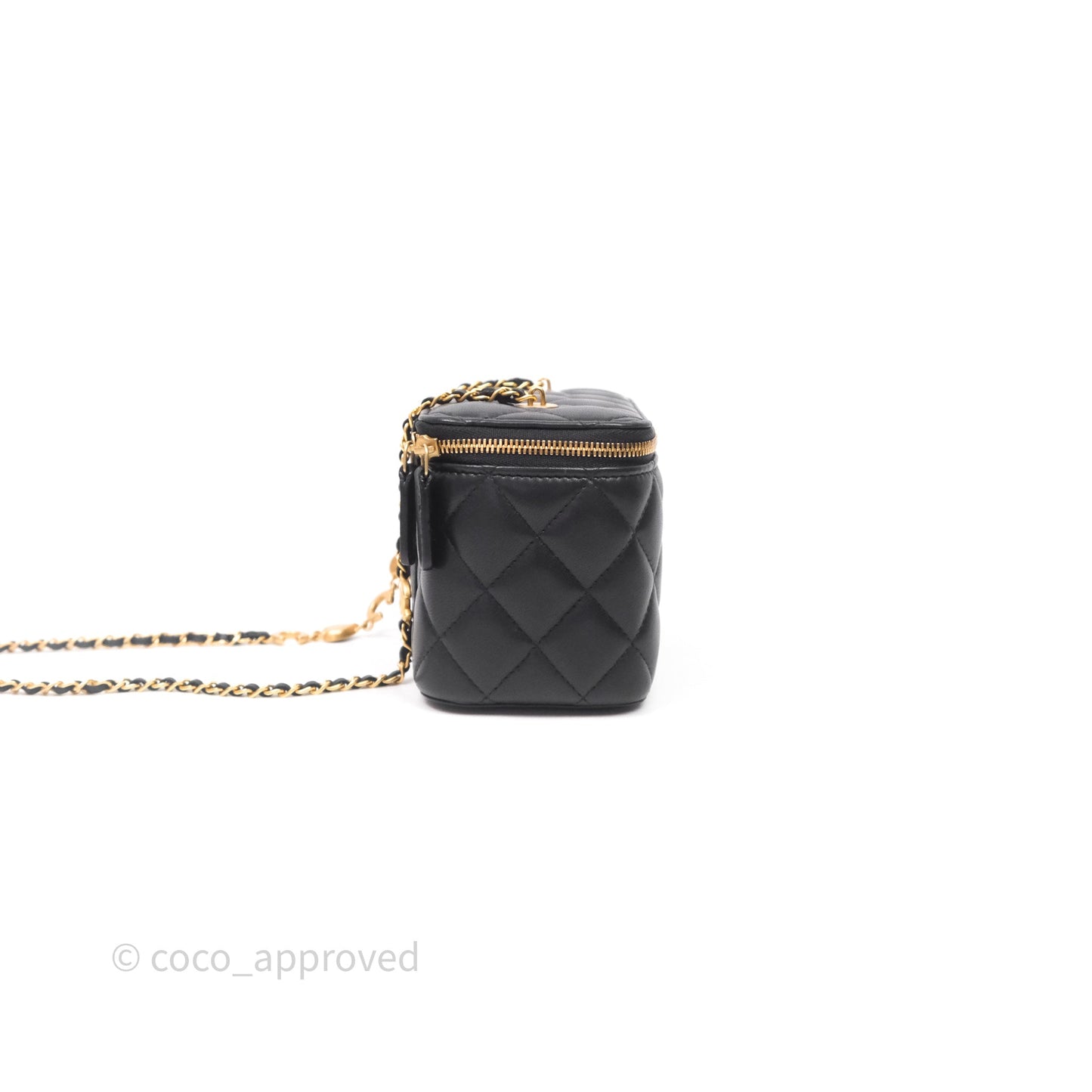 Chanel Vanity With COCO Heart Chain Black Lambskin Aged Gold Hardware