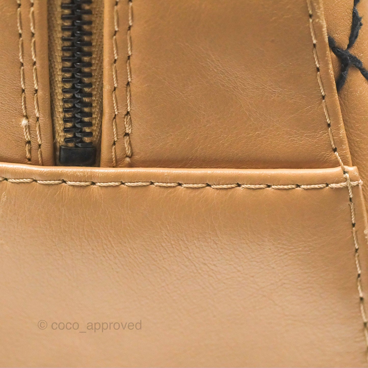 Chanel Contrast Stitch Surpique Bowler Bag Beige Calfskin Matte Black Hardware