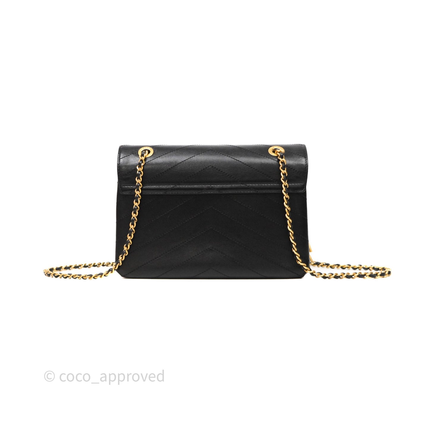 Chanel Chevron Flap Bag Black Calfskin Aged Gold Hardware
