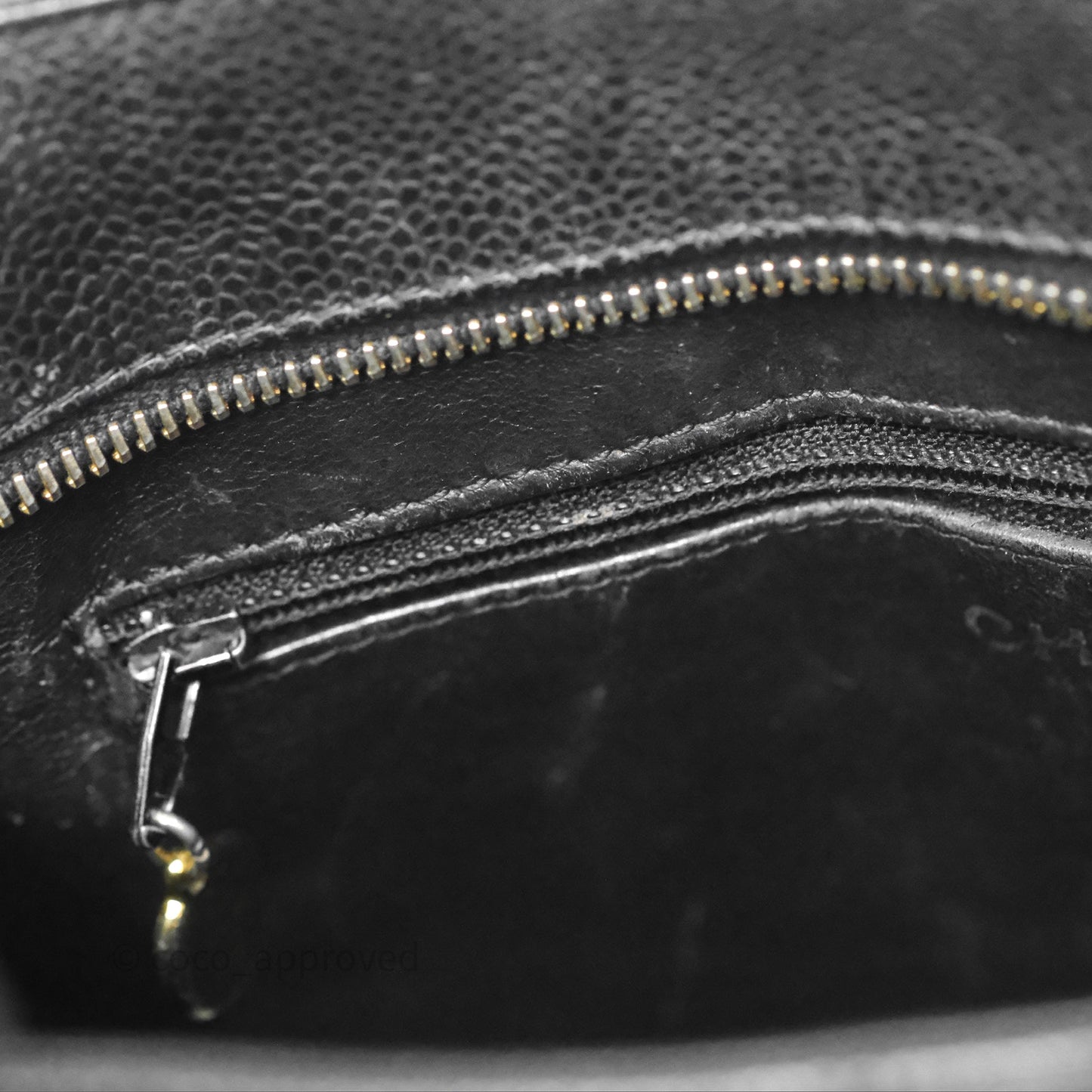 Chanel Vintage Medallion CC Black Caviar Tote Bag Gold Hardware