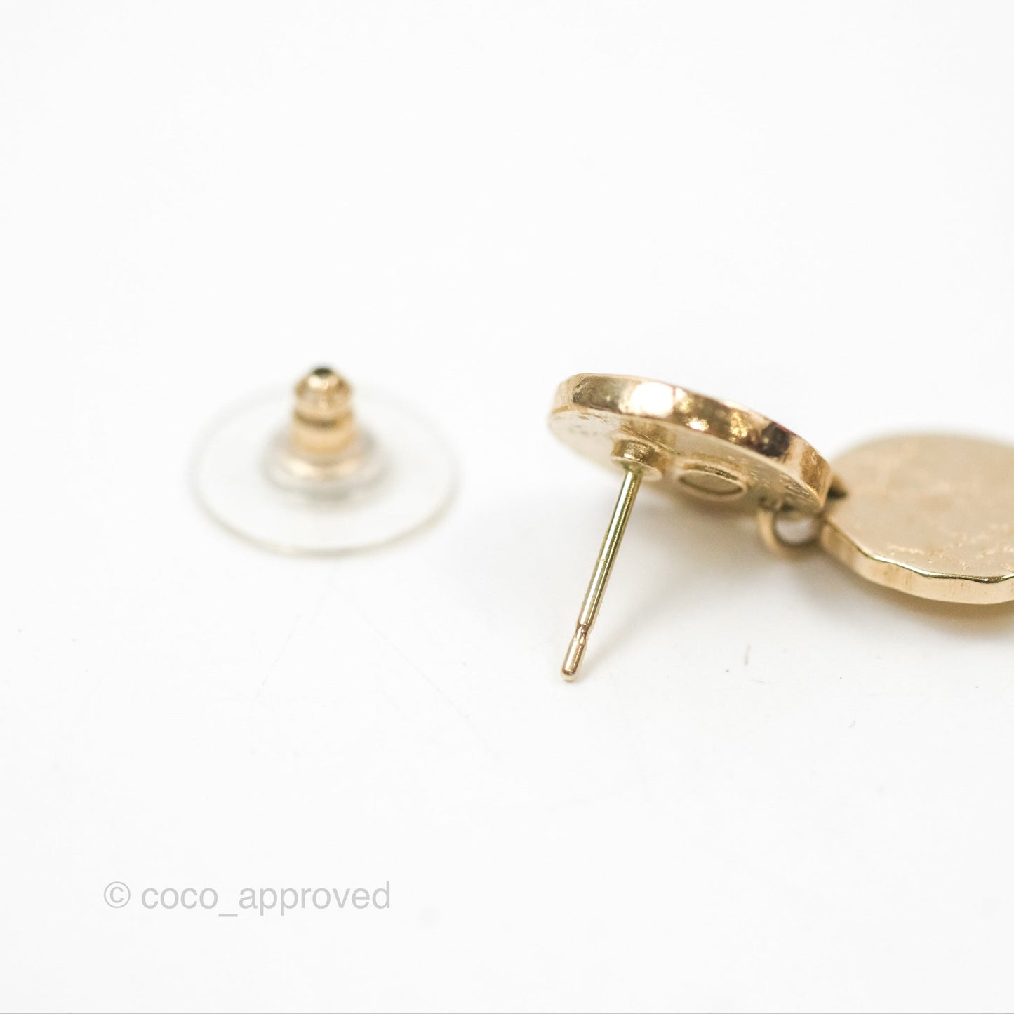 Chanel CC Coco Pearl Round Chain Long Earrings Gold Tone 19A