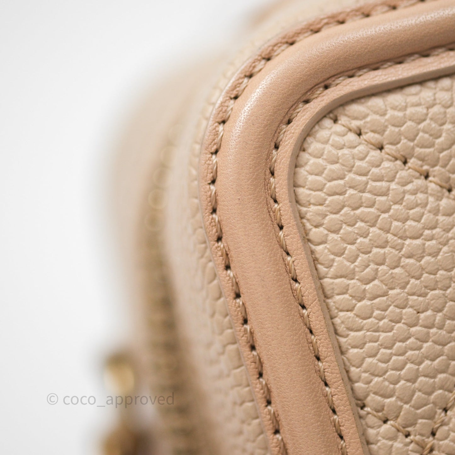 Chanel Quilted Small CC Filigree Vanity Case Beige Caviar Gold Hardware