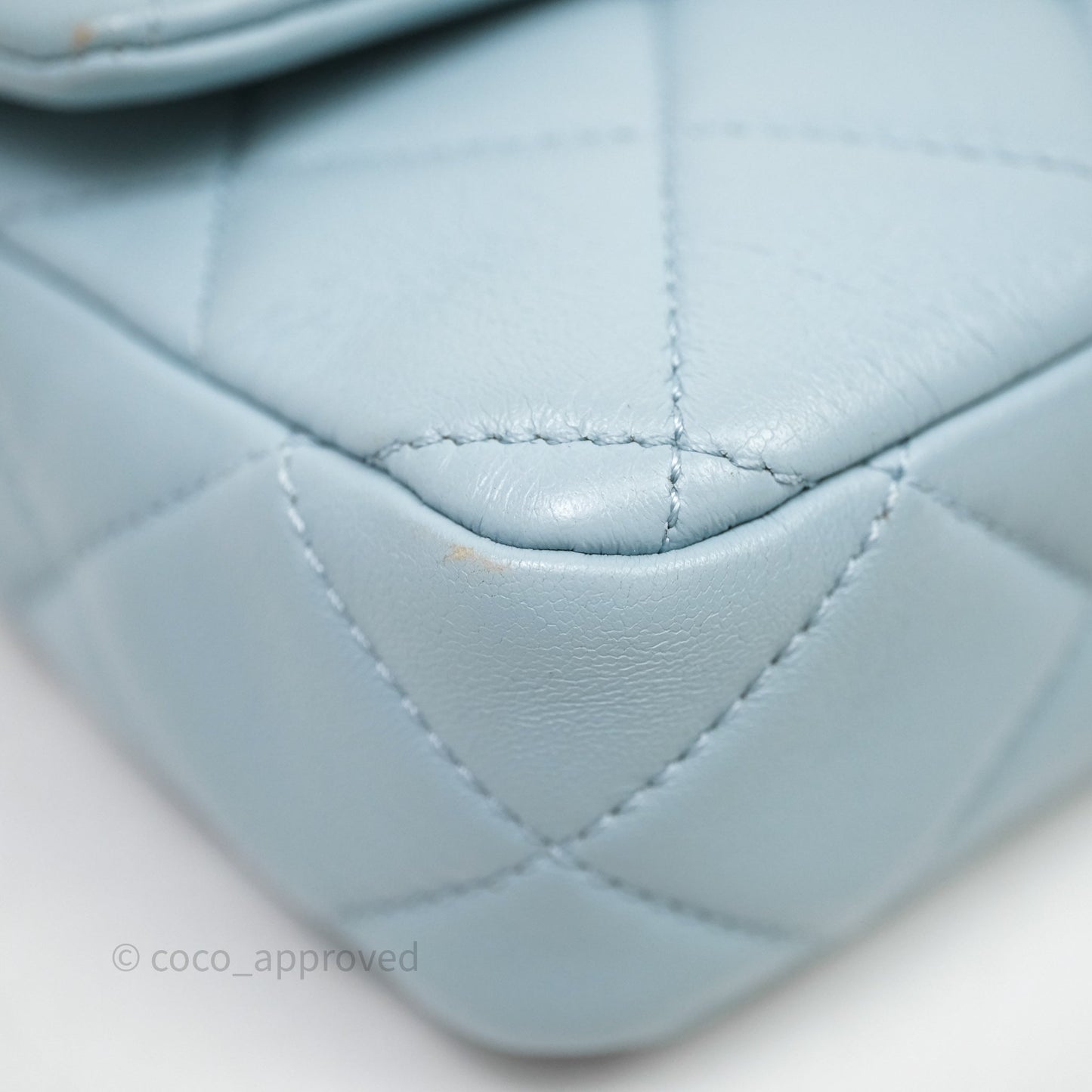 Chanel Quilted Enamel Pending CC Small Square Flap Baby Blue Lambskin