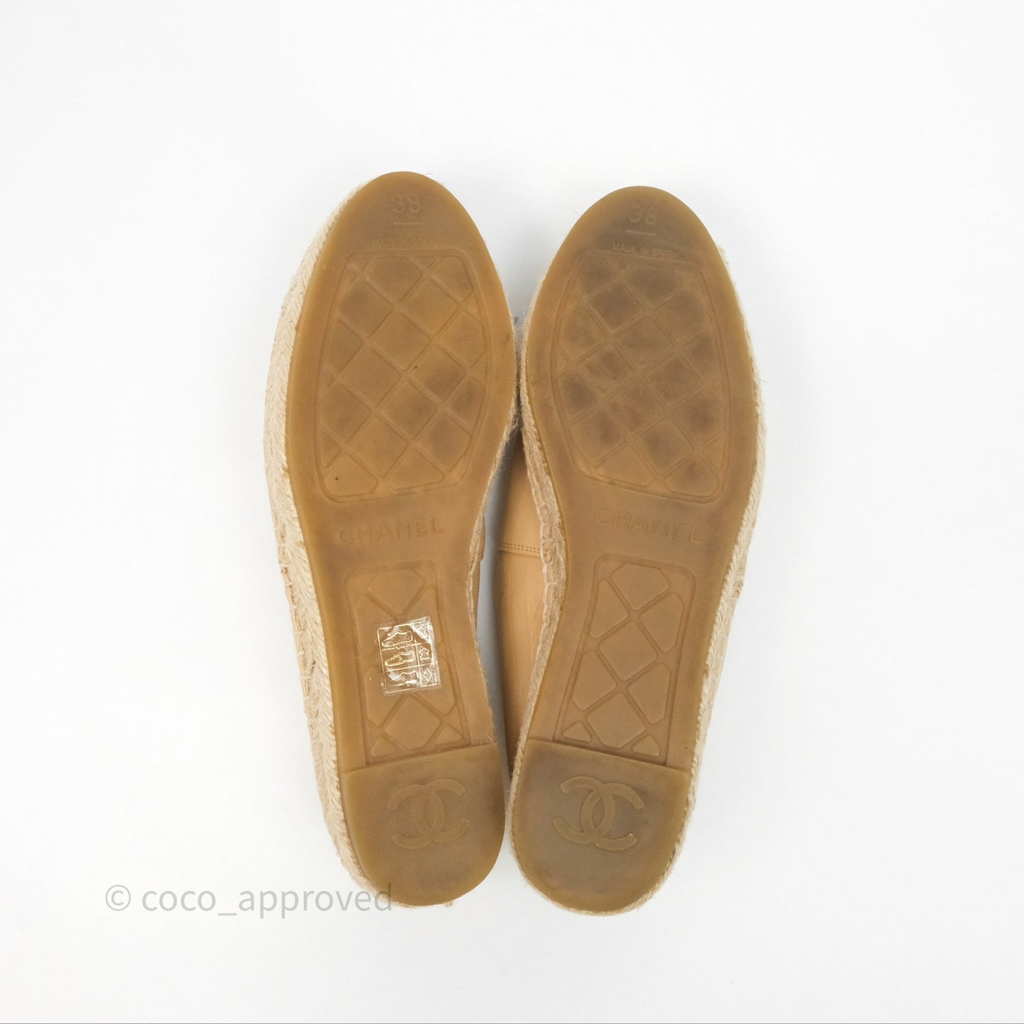 Chanel CC Espadrilles Beige Black Lambskin Size 38