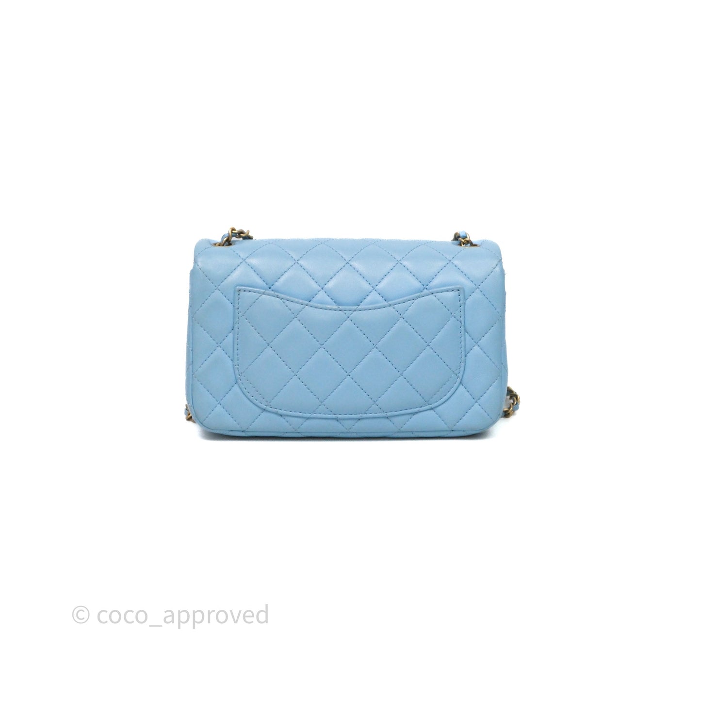Chanel Mini Rectangular Pearl Crush Quilted Blue Lambskin Aged Gold Hardware