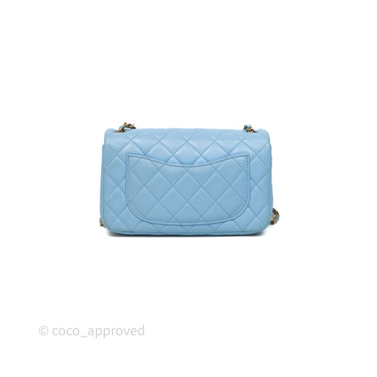 Chanel Mini Rectangular Pearl Crush Quilted Blue Lambskin Aged Gold Hardware