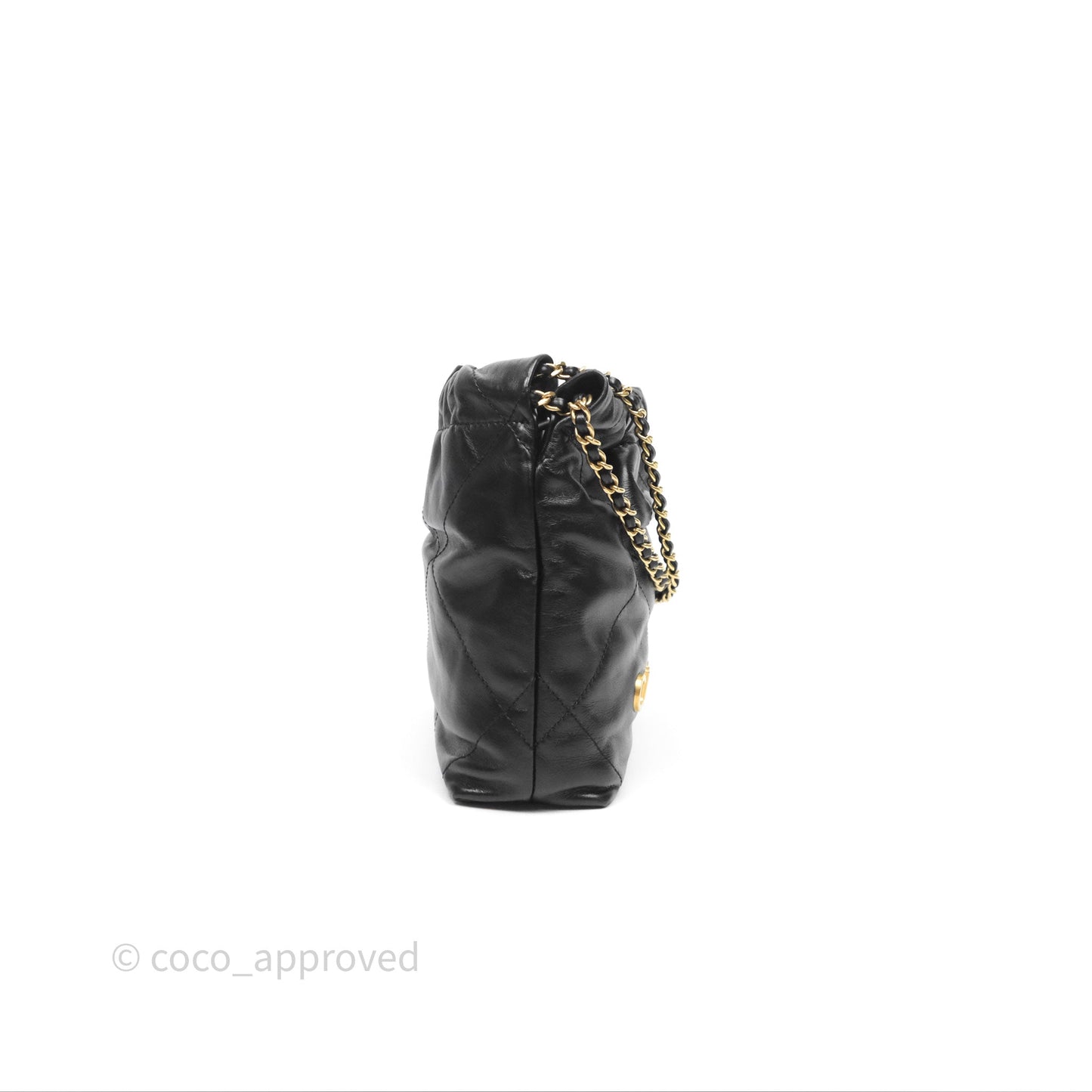 Chanel 22 Mini Bag Black Crumpled Calfskin Aged Gold Hardware