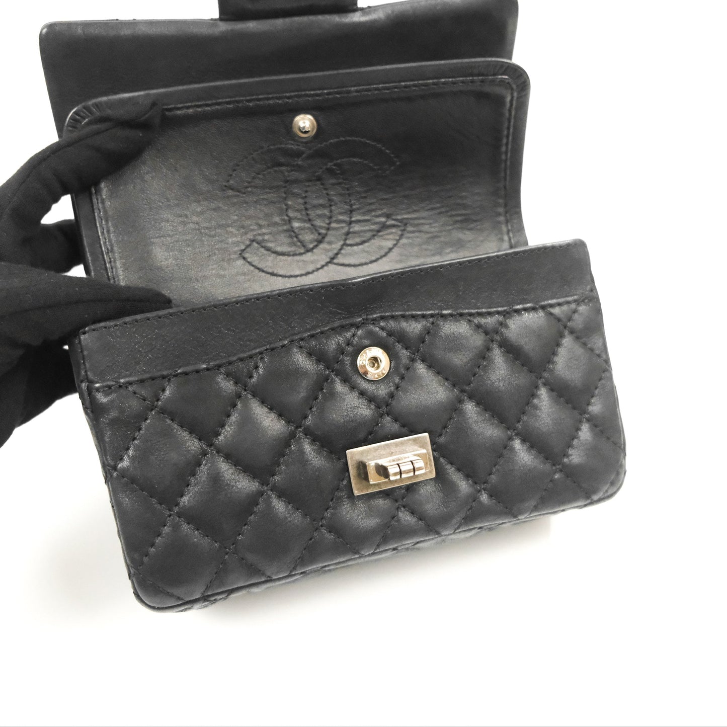 Chanel Mini Reissue 224 Double Flap Black Iridescent Calfskin Ruthenium Hardware
