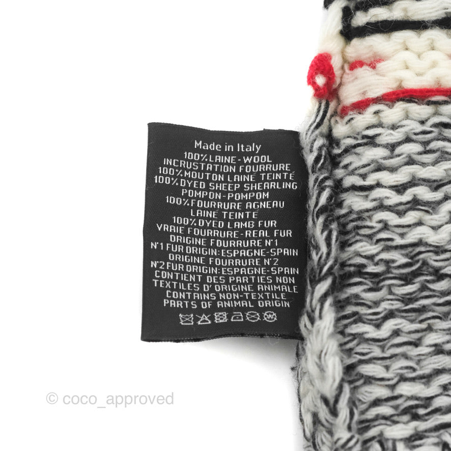 Chanel Wool Shearling CC Beanie Hat White Black Red
