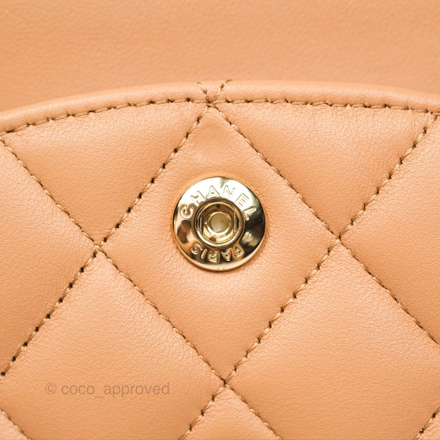 Chanel Small Classic Quilted Flap Beige Lambskin Gold Hardware 23K