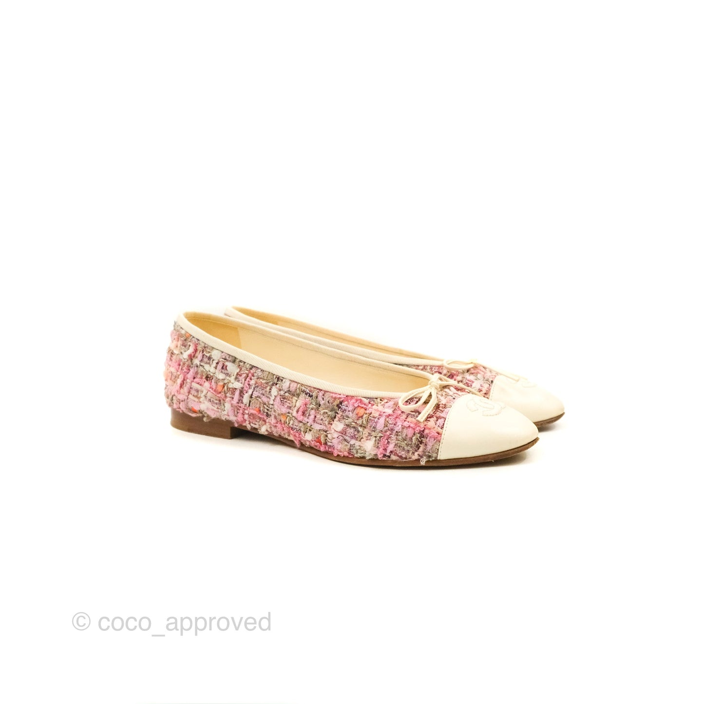 Chanel Ballerina Flats Pink/Ivory Tweed Size 38