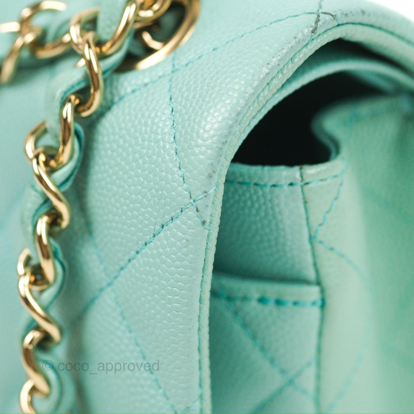 Chanel Small Classic Quilted Flap Tiffany Blue Caviar Gold Hardware 20C